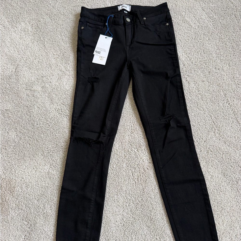 PAIGE Black Skinny Jeans with Subtle Stitch Detail